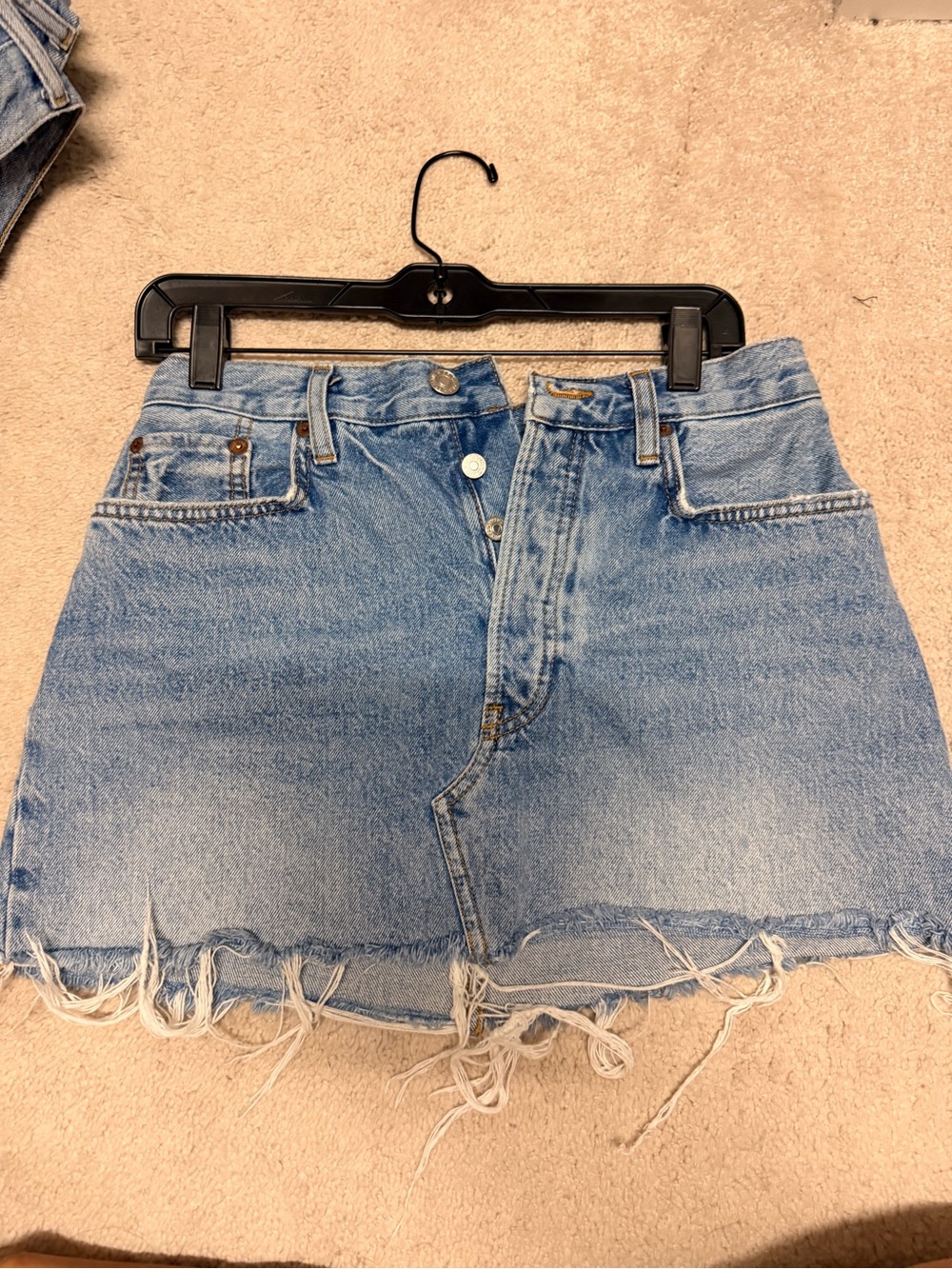 REDONE  Wash Denim Mini Skirt with Raw Hem